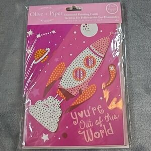 Party Ideas Valentines OLIVE+PIPER 3 Pack Diamond‎ Painting Cards Rocket
